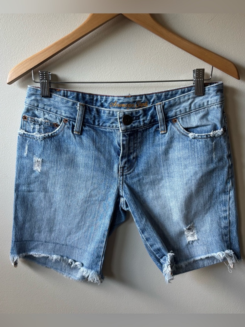 American Eagle Outfitters Light Blue Distressed Denim Shorts